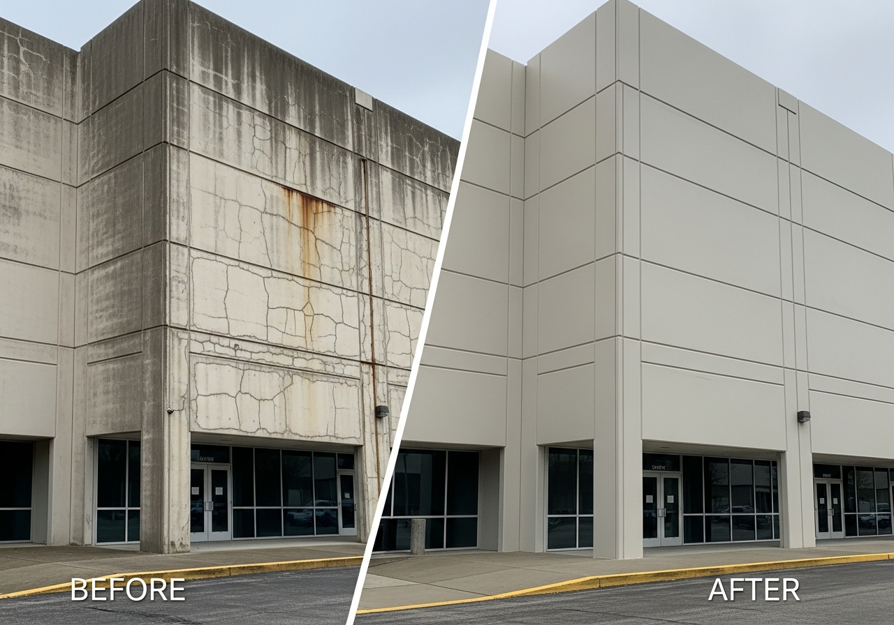 Concrete repair before and after comparison